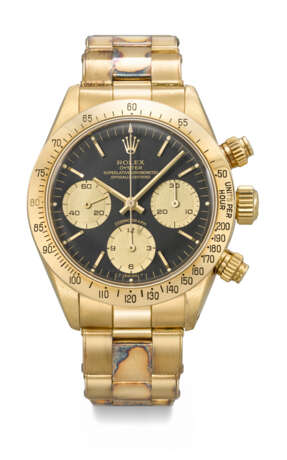 ROLEX. A VERY RARE AND EXTREMELY WELL PRESERVED 18K GOLD CHRONOGRAPH WRISTWATCH WITH BRACELET - Foto 1