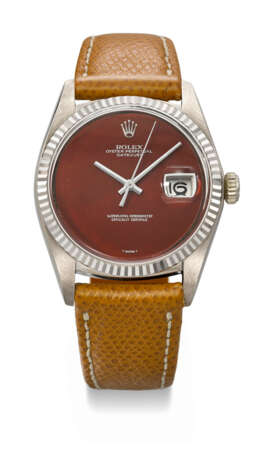 ROLEX. AN EXTREMELY RARE AND HIGHLY ATTRACTIVE 18K WHITE GOLD AUTOMATIC WRISTWATCH WITH SWEEP CENTRE SECONDS, DATE AND RED JASPER DIAL - фото 1