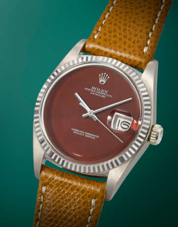 ROLEX. AN EXTREMELY RARE AND HIGHLY ATTRACTIVE 18K WHITE GOLD AUTOMATIC WRISTWATCH WITH SWEEP CENTRE SECONDS, DATE AND RED JASPER DIAL - photo 2