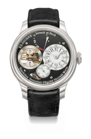 F.P. JOURNE. AN EXTREMELY RARE AND EXCLUSIVE PLATINUM VERTICAL TOURBILLON WRISTWATCH WITH CONSTANT FORCE, DEAD BEAT SECONDS, POWER RESERVE AND BLACK DIAL - photo 1