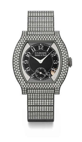 F.P. JOURNE. A RARE AND DAZZLING TYTALIT&#174; TREATED TITANIUM AND DIAMOND-SET QUARTZ TONNEAU-SHAPED WRISTWATCH - Foto 1