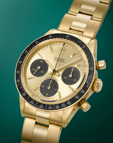 ROLEX. AN EXTREMELY RARE AND CHARMING 18K GOLD CHRONOGRAPH WRISTWATCH WITH BRACELET - Foto 2