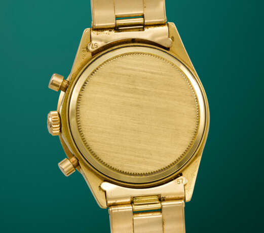 ROLEX. AN EXTREMELY RARE AND CHARMING 18K GOLD CHRONOGRAPH WRISTWATCH WITH BRACELET - Foto 4