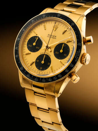 ROLEX. AN EXTREMELY RARE AND CHARMING 18K GOLD CHRONOGRAPH WRISTWATCH WITH BRACELET - Foto 7