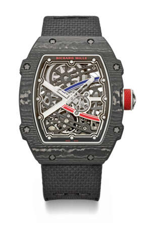 RICHARD MILLE. AN EXTREMELY RARE AND HIGHLY ATTRACTIVE LIGHTWEIGHT CARBON TPT&#174; AUTOMATIC SKELETONIZED WRISTWATCH - фото 1