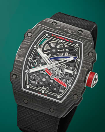 RICHARD MILLE. AN EXTREMELY RARE AND HIGHLY ATTRACTIVE LIGHTWEIGHT CARBON TPT&#174; AUTOMATIC SKELETONIZED WRISTWATCH - фото 2