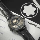 MONTBLANC. A UNIQUE AND COMPLICATED BLACK DLC-COATED STAINLESS STEEL AUTOMATIC DUAL TIME MONOPUSHER CHRONOGRAPH WRISTWATCH WITH DATE, DAY/NIGHT INDICATION AND REVOLVING CHRONOGRAPH REGISTERS WITH SINGLE FIXED REGISTER HAND - photo 3