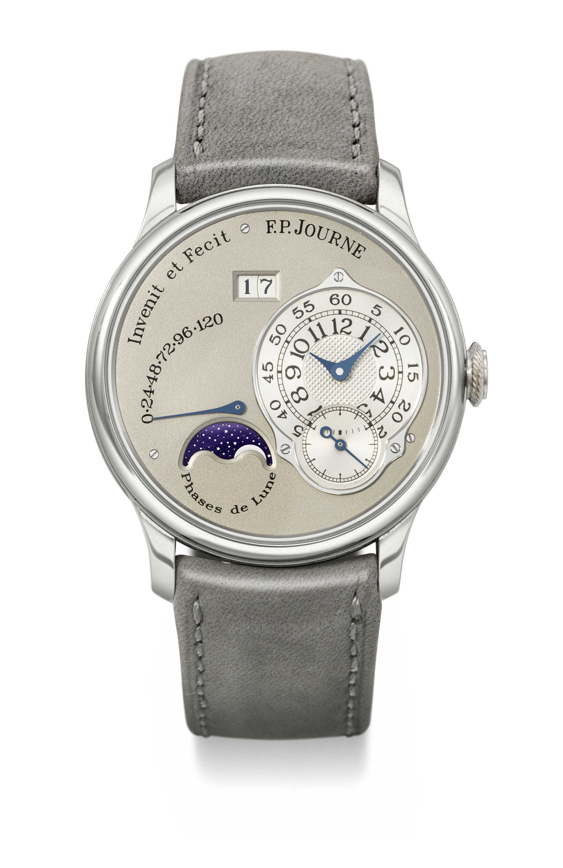 F.P. JOURNE. A VERY RARE AND TRANSITIONAL PLATINUM AUTOMATIC WRISTWATCH WITH MOON PHASES, DATE AND POWER RESERVE INDICATOR