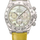 ROLEX. A RARE AND VIBRANT 18K WHITE GOLD AUTOMATIC CHRONOGRAPH WRISTWATCH WITH YELLOW MOTHER-OF-PEARL DIAL - photo 1