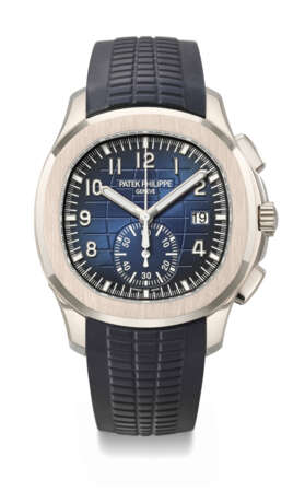 PATEK PHILIPPE. A COVETED 18K WHITE GOLD AUTOMATIC FLYBACK CHRONOGRAPH WRISTWATCH WITH DATE - photo 1