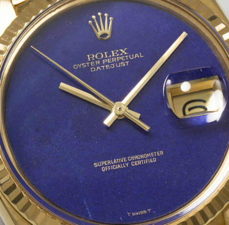 ROLEX. A VERY RARE AND ATTRACTIVE 18K GOLD AUTOMATIC WRISTWATCH WITH SWEEP CENTRE SECONDS, DATE, LAPIS LAZULI DIAL AND D`AGOSTO BRACELET - фото 5