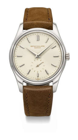 PATEK PHILIPPE. AN EXCEEDINGLY RARE AND HIGHLY ATTRACTIVE 18K WHITE GOLD AUTOMATIC WRISTWATCH WITH ENAMEL DIAL - photo 1