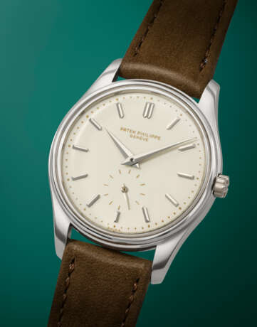 PATEK PHILIPPE. AN EXCEEDINGLY RARE AND HIGHLY ATTRACTIVE 18K WHITE GOLD AUTOMATIC WRISTWATCH WITH ENAMEL DIAL - photo 2