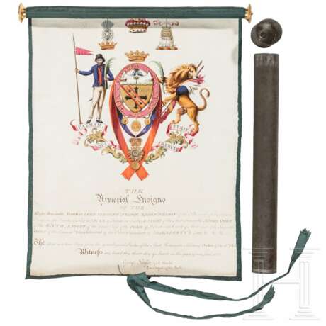 "The Armorial Ensigns of the Right Honorable Horatio Lord Viscount Nelson" - handgemalte Wappendarstellung von Sir George Nayler, York Herald und Genealogist of the Order of the Bath, 1802 - photo 1