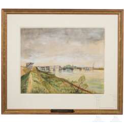 Erich Stürzenacker (1900 - ?) - Aquarell "Autobahnbrücke über einen Fluss", 1940