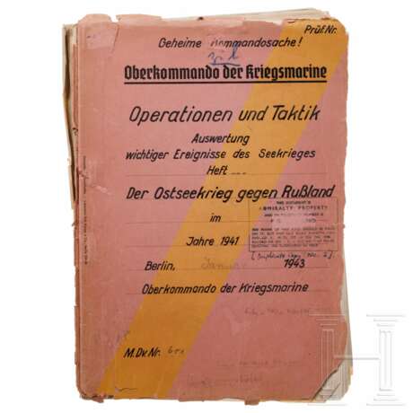 Aktenordner des OKM "Der Ostseekrieg gegen Rußland im Jahre 1941 - Operationen und Taktik - Auswertung wichtiger Ereignisse des Seekriegs" vom Januar 1943 - Foto 1