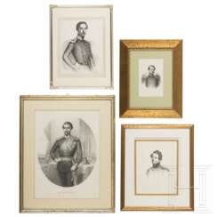 Vier bayerische Uniformportraits als gerahmte Lithographien, 19. Jhdt.