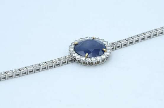 Bracelet en or blanc avec diamants et saphir Or 21th century - photo 2