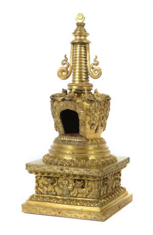 Stupa Nepal/Tibet, 19./20. Jh., schwere Bronze, fe… - Foto 1