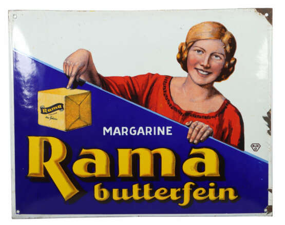 Emaille-Schild RAMA butterfein, um 1926, Blech gew… - photo 1