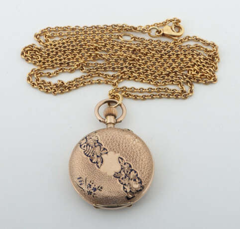 Damen-Taschenuhr an Kette um 1900/modern, Gelbgold… - photo 2