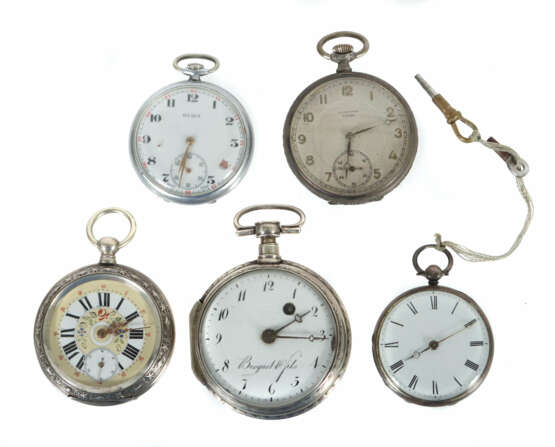 Eine Spindeltaschenuhr und vier weitere Taschenuhr… - Foto 1