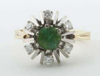 Ring mit Diamanten & Turmalin 1960er Jahre, Gelb- …