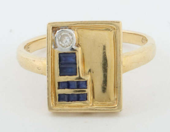 Ring mit Farbsteinen & Diamant modern, Gelbgold 75… - фото 1