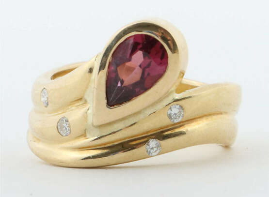 Ring mit Rubellit & Diamanten modern, Gelbgold 750… - photo 1