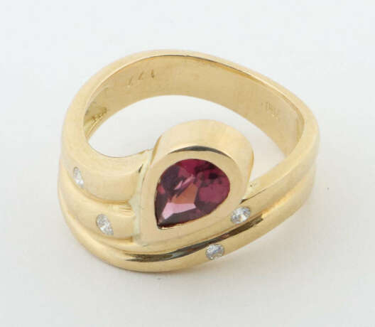 Ring mit Rubellit & Diamanten modern, Gelbgold 750… - photo 2