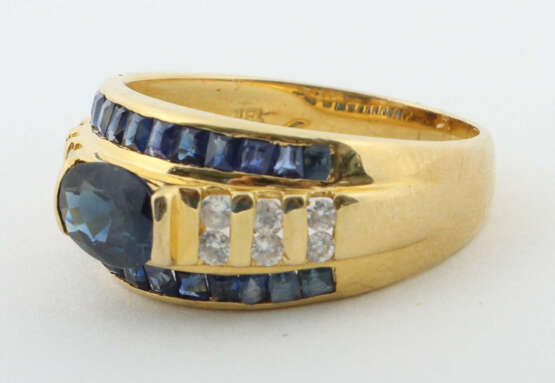 Ring mit Saphiren & Diamanten modern, Gelbgold 750… - photo 2