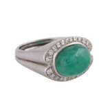 Ring mit Smaragdcabochon und Diamanten zusammen ca. 0,4 ct, - Foto 2