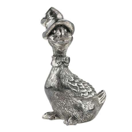 Figurine en argent d`une oie coiff&eacute;e d`un chapeau. Italie 20e si&egrave;cle Silber 20th century - Foto 1