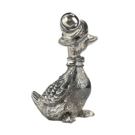 Figurine en argent d`une oie coiff&eacute;e d`un chapeau. Italie 20e si&egrave;cle Silber 20th century - Foto 4