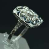 Platinum art-deco style ring with diamonds and sapphires Platinum Other style 21th century - photo 2