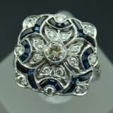 Platinum art-deco style ring with diamonds and sapphires Platinum Other style 21th century - photo 4