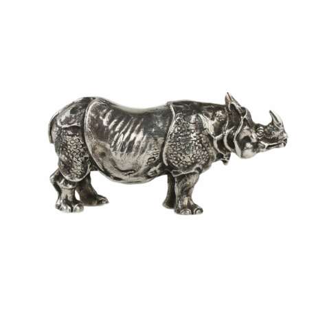 Figurine r&eacute;aliste en argent de Rhinoc&eacute;ros Italie 20&egrave;me si&egrave;cle. Silber realism 20th century - Foto 1