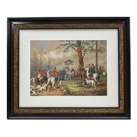 M.&nbsp;A. Zichy. Aquarelle. Chasse aux chevaux d`Alexandre II pr&egrave;s de Saint-Petersbourg. watercolor realism Mid-19th century - photo 1