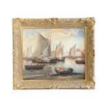 Sailing Boats in Harbor Oil on Canvas Mid-20th Century oil painting realism 20th century - photo 1