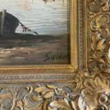 Voiliers dans le port huile sur toile milieu du XXe si&egrave;cle oil painting realism 20th century - Foto 4