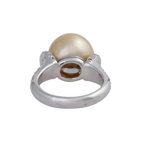 Ring mit Südseeperle, ca. 13 mm und Brillantbesatz, - Foto 4