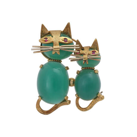 Brosche "2 Katzen" aus Grünachat Cabochons, - фото 1