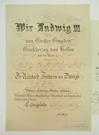 Ministerpräsident des Großherzogtum Hessen Freiherr R.v.D.z.L. - Hessen: Ludwigs-Orden, Großkreuz Urkunde. - photo 2