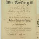 Ministerpräsident des Großherzogtum Hessen Freiherr R.v.D.z.L. - Hessen: Großherzoglicher Orden Philipps des Großmütigen, Comturkreuz 2. Klasse Urkunde. - фото 2