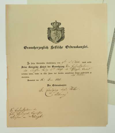 Ministerpräsident des Großherzogtum Hessen Freiherr R.v.D.z.L. - Hessen: Großherzoglicher Orden Philipps des Großmütigen, Comturkreuz 2. Klasse Urkunde. - фото 4