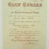 Sachsen Coburg Gotha: Herzoglich Sachsen Ernestinischer Hausorden, Carl Eduard, Silberne Verdienstmedaille, mit Schwertern Urkunde für einen Gefreiten. - photo 1