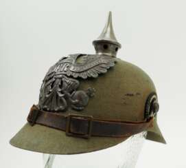 Preussen: Feldgraue Ersatz-Pickelhaube aus Filz, für Mannschaften.