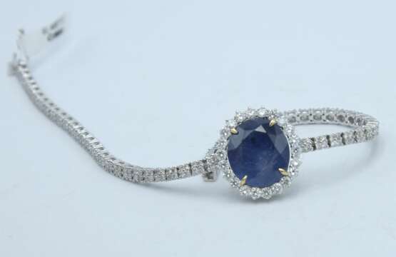 White gold bracelet with diamonds and sapphire Gold 21th century - photo 5