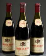 Aperçu. 3 Flaschen 1971 Chorey les Beaune, Rotwein, 0,75l, ms-in, Etiketten beschädigt