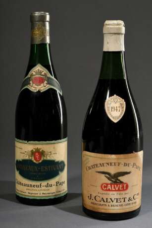 2 Diverse Flaschen Chateauneuf-du-Pape: J. Calvet 1947 und Boisseaux-Estivant 1953, Rotwein, 0,75l, hs, Etiketten beschädigt - фото 1